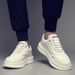 Men's Genuine Leather White Skateboard Sneakers Thick Platform Breathable Lace Up Casual Comfortable Versatile Sports Shoes_vogvips.com