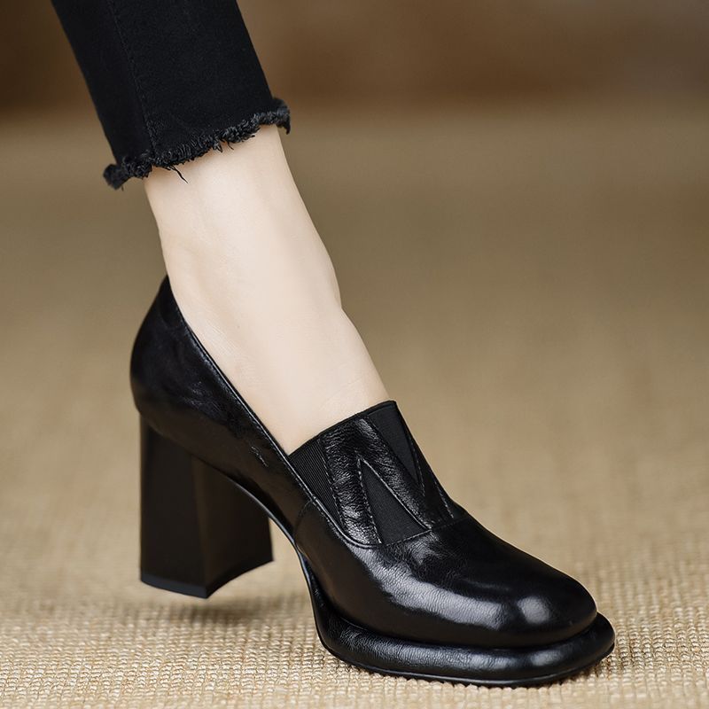 Waterproof Platform Single Shoes, Fall 2025 New Black Fashion Square Head Solid Color Thick Bottom Coarse Versatile High_vogvips.com