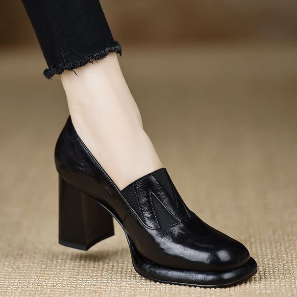 Waterproof Platform Single Shoes, Fall 2025 New Black Fashion Square Head Solid Color Thick Bottom Coarse Versatile High_vogvips.com
