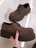 European Women's Celebrity Same 2025 New Genuine Leather Chunky Heel Single Lace-up British Style Big Toe Shoes_vogvips.com