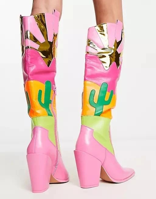 Women's Shoes Fashion Catwalk Thick Heel Multi Color Stitching Long Boots Women's Shoes Comfortable And Versatile Lightweight Street Low Heel_vogvips.com