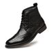 Men's Pointed Shoes Front Lace-up Low-heeled Casual Men's Carved Chelsea Boots_vogvips.com