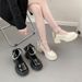 Style Round Head White Pearl Thick Heel Mary Jane Heels Women's Spring And Autumn Retro Niche Jk Small Leather Shoes_vogvips.com