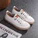 Genuine Leather Elastic Band Flat Round Toe Low Cut White Comfortable Breathable Soft Bottomed Casual Board Shoes_vogvips.com