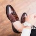 Euro Step Tassel For Men Korean Version British Style Pointed Men's Brogue Thick Sole Slip-On Hairstylist Leather Shoes_vogvips.com