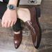 New Fashion Men's British Black Business Casual Loafer Shoes Daily Driving Office Leather Shoes One Foot Pedal Lazy Brown Banquet Dress Wedding Men's_vogvips.com