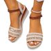 New Large Slope Heel Thick Bottom Sandals Straw Weaving Water Diamond Sparkling Simple And Comfortable Fashion Buckle_vogvips.com