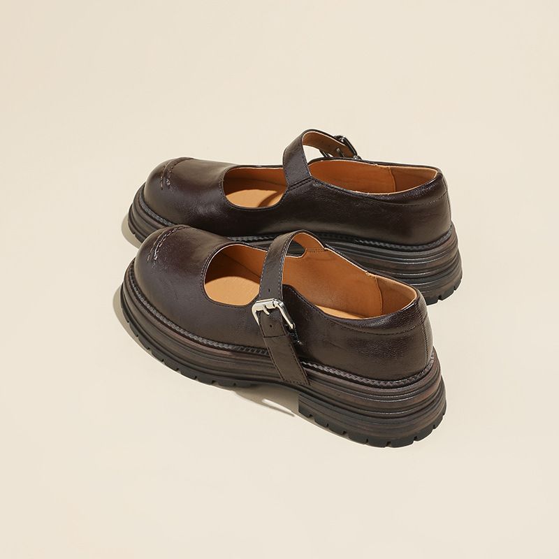 Retro British Style JK Small Leather Shoes Buckle Buckle Mary Jane Loafers Women With Thick Heel Platform Shallow Mouth Single Shoes_vogvips.com