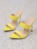 Women's Neon Yellow Pointed Toe Stiletto Heel Mules, Double Strap Slip-On Party High Heels_vogvips.com