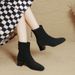 Women's Short Boots 2025 Autumn And Winter High-heeled Mid-calf Boots In Khaki Suede, Chunky Heel, Fashionable, Stretchy, Warm For_vogvips.com
