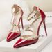 Damen Pumps Sexy Nachtclub Stiletto High Heels Für Frauen Mit Flacher Öffnung, Spitznieten, Hohlriemen, Damenschuhe_vogvips.com