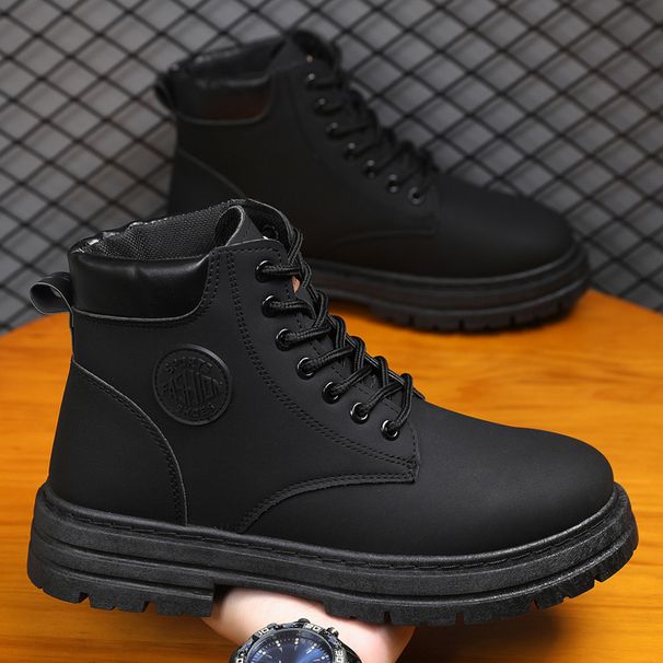 Men's British Style Chunky Sole Martin Boots - Anti-Slip Retro Work Boots, Trendy Hiking Boots With Mid-Calf Height_vogvips.com