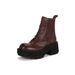 Autumn New Retro Washed Horsehide Lace-up Thick Heel Locomotive Boots Outdoor Short Boots Women's Martin Boots_vogvips.com