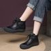 2024 Handmade Soft Leather Stitched Autumn Winter Low Heel Round Toe Rubber Women's Short Boots_vogvips.com