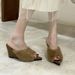 Women's Chunky Heel Mule Slippers - Pointed Toe Open-Toe Faux Fur Slides For Fall Winter Fashion_vogvips.com