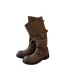 Vintage Buckle Strap Knee High Women Distressed Faux Leather Low Block Heel Slip On Casual Western Tall Boots_vogvips.com