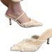 Niche Style French Mesh Breathable Toe-cap Half Slippers Women's Shoes New Arrivalspring Fairy Style Gentle High Heels_vogvips.com