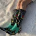 Winter Blue Western Cowboy Women Shoes Thick Heels Pointed Toe Embroidered Mid Calf Boots Fashion Cowgirl Booties 240921_vogvips.com