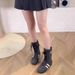 Women Boxing Boots Cowhide Version~ Flat Inner Height Increasing Boxing For Women, New Round Toe Martin Lace-Up Mid-Calf Boots, Short Boots_vogvips.com