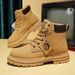 Men's Extra Wide Size 46-48 Work Boots - Vintage British Style High Top Leather Ankle Boots With Waterproof PU Upper & Rubber Sole_vogvips.com