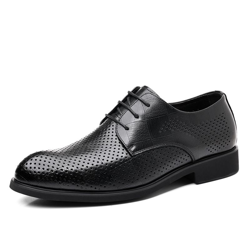 Men's Leather Breathable Business Shoes Hollow Out Comfortable Formal Footwear_vogvips.com