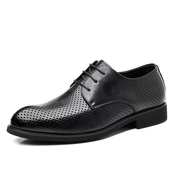 Men's Leather Breathable Business Shoes Hollow Out Comfortable Formal Footwear_vogvips.com