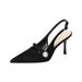 Wide Wedding Suede Pointed Toe French Style Closed Back Sandals Shallow Sexy One Strap Single Heel Shoes Women_vogvips.com