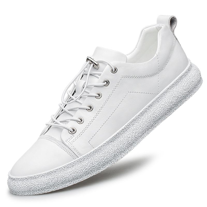 First Layer Cowhide Men's Shoes Solid Color Men's Board Shoes Casual Leather Shoes Men's Small Black Shoes Men_vogvips.com