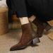 Women's Suede Mid Heel Martin Boots Size 34 Winter New Style Slimming Back Zipper Retro Patchwork Short Boots_vogvips.com