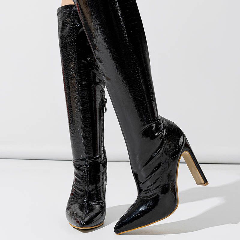 Women's Thigh-High Boots – Slimming Stone Grain Pointed Toe Boots (Stretchy & Heeled)_vogvips.com