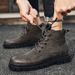 Glide Men's Martin Boots Autumn 2024 New British Style High-top Casual Pure Black Mid-top Height-increasing Work Shoes_vogvips.com