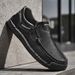 British Style Large-Size Handmade Stitched Men's Shoes, Outdoor Casual Genuine Leather Slip-On Men's Shoes For Dads_vogvips.com