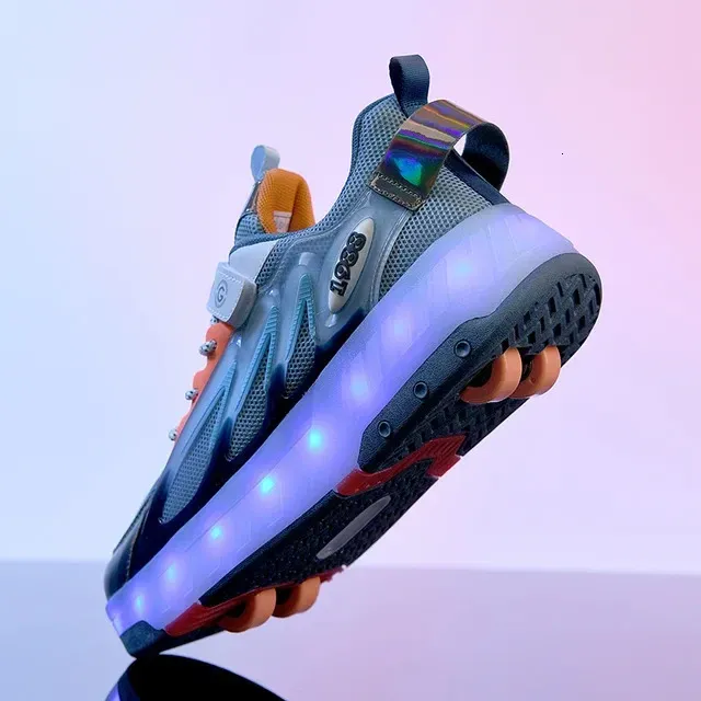 Kids Roller Skate Shoes Led Light Boys Girls With 4 Wheels Sport Sneakers Christmas Birthday Children Show Gift_vogvips.com