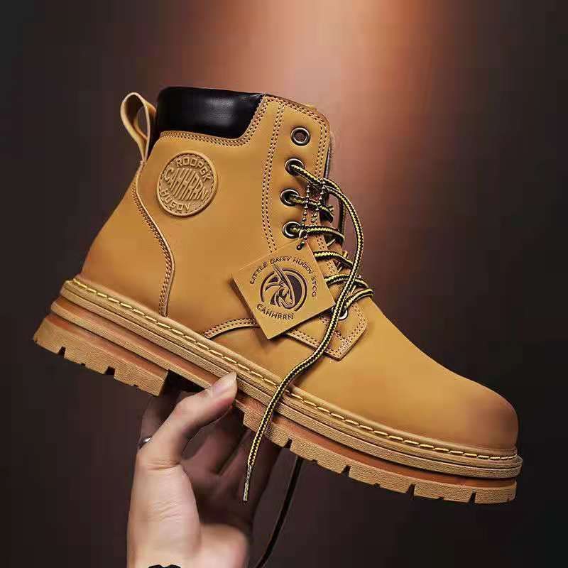 Autumn New Design Martin Retro British Casual Men's Leather High Top Workwear Boots Gray Green Yellow Black Plus Size 39_vogvips.com