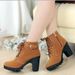 Autumn Winter 2020 New High Women's Cross Strap Short Thick Heel Martin Leather Boots_vogvips.com