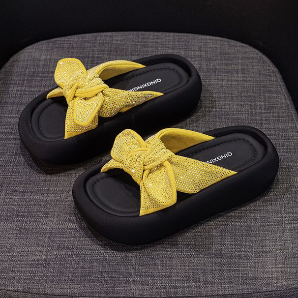 Rhinestone Outer Wear One-word Cool Slippers Women's Bow Casual Versatile Platform Beach Women's Shoes_vogvips.com