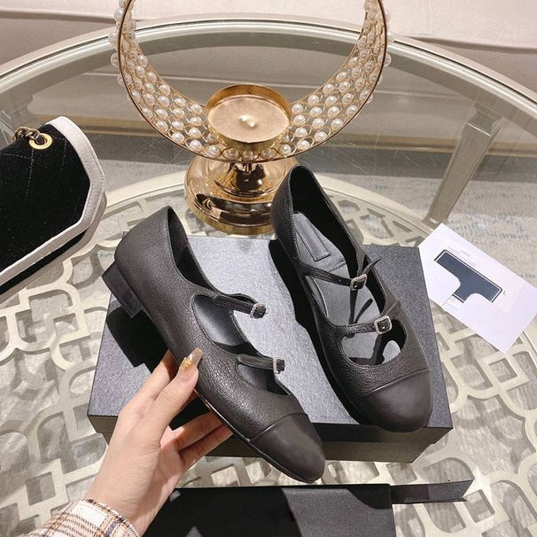 2025 Summer Style Little Fragrant Mary Jane Thick High Top Hollow Three Belt Middle Heel Color Blocked Single Leather_vogvips.com