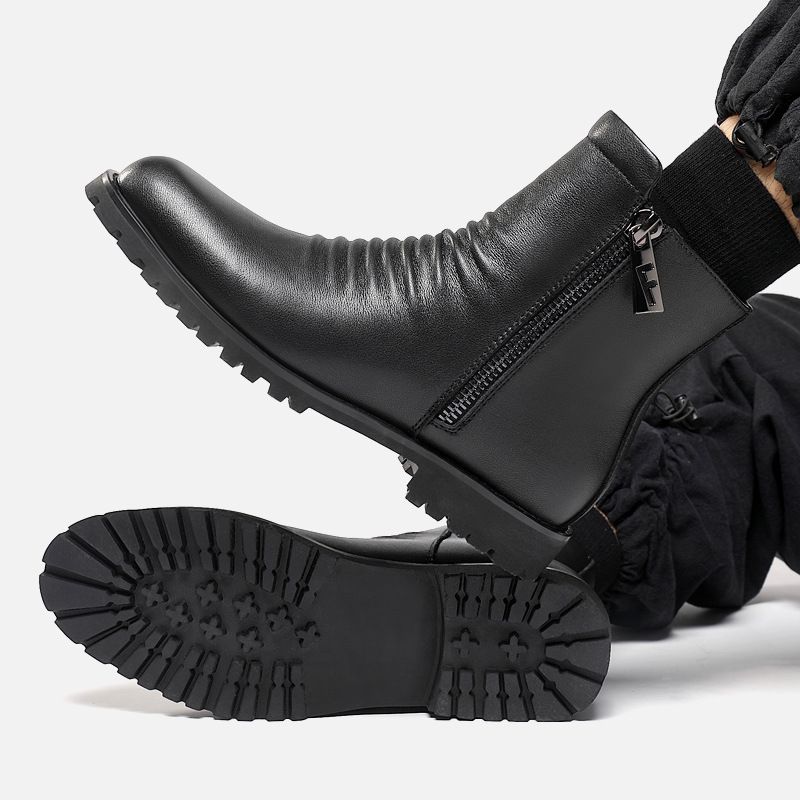 European Warm Series Autumn Winter Martin Men's High-top Shoes Chimney Zipper British Style Genuine Leather Fashion Boots_vogvips.com