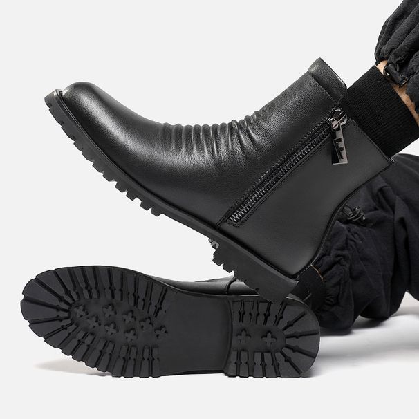 European Warm Series Autumn Winter Martin Men's High-top Shoes Chimney Zipper British Style Genuine Leather Fashion Boots_vogvips.com