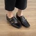 First Encounter With British Style Square-Toed Small Gold Buckle Loafers Women, Black Slip-On Versatile Leather Shoes_vogvips.com