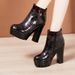 2025 Winter New British Style Chunky Martin For Women Patent Leather Embossed High Heel Thick Sole Small Size Waterproof_vogvips.com