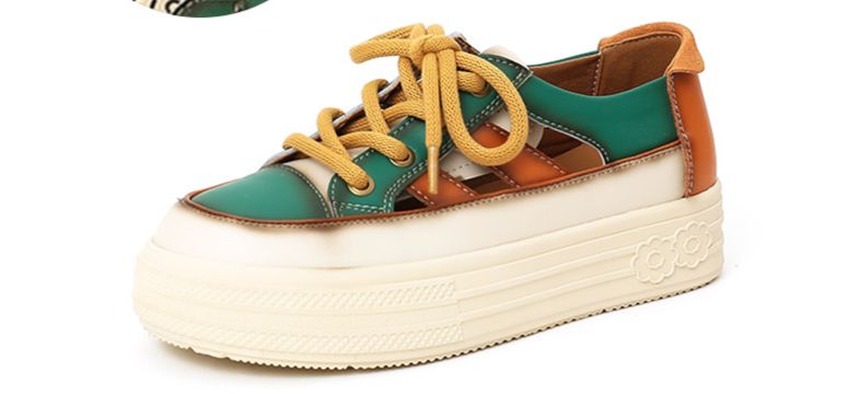 Genuine Leather Sandals For Women 2025 Summer New Retro Color Matching Beach Sandals Thick Bottom Hollow Women's Sandals Trend_vogvips.com