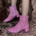 2025 Autumn/Winter New Coarse Heel Middle Heel Short Boots For Women Cross Border Large Size Glitter Glitter Round Head Coarse Heel Martin Boots_vogvips.com