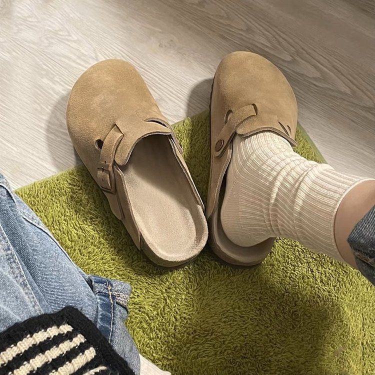 Premium Suede Leather Clogs For Women - Elegant Adjustable Buckle Mules With Arch Support For Daily Versatility_vogvips.com