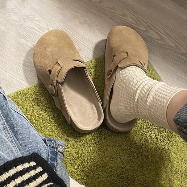 Premium Suede Leather Clogs For Women - Elegant Adjustable Buckle Mules With Arch Support For Daily Versatility_vogvips.com