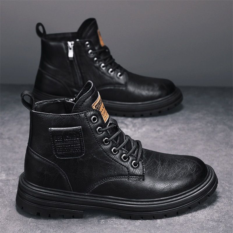 European Warm Series Casual Work Shoes Autumn Winter New Men's Trendy Martin Fleece Lined Warm High-top Leather Fashion Desert Boots_vogvips.com