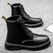 Motorcycle Leather Boots Men's Autumn Thick Soled Wear Casual Shoes Men's Winter Leather Waterproof Non-slip Black Boots_vogvips.com