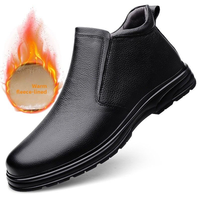 Warm Leather Boots Men's Leather High-top Men's Shoes Wind Boots Non-slip And Wear-resistant Lace-up Tooling Shoes Cotton Shoes_vogvips.com