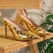 European And American Style Metallic Pointed Toe Stiletto Mules For Women, 2026 New Model Gold Closed-toe Sandals, Sexy_vogvips.com