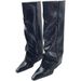Pointed-Toe High-Cuff Over-The-Knee Boots Matte Black Chunky Heel Stretch Fit Long Boots Fashion Knee-High Boots Patent Leather Pointed Toe Black_vogvips.com